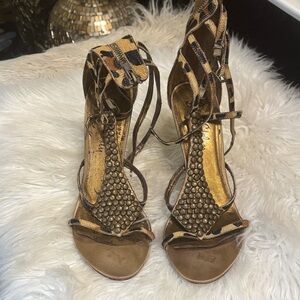 Sam Edelman Brown Strappy Studded High-Heel Sandals